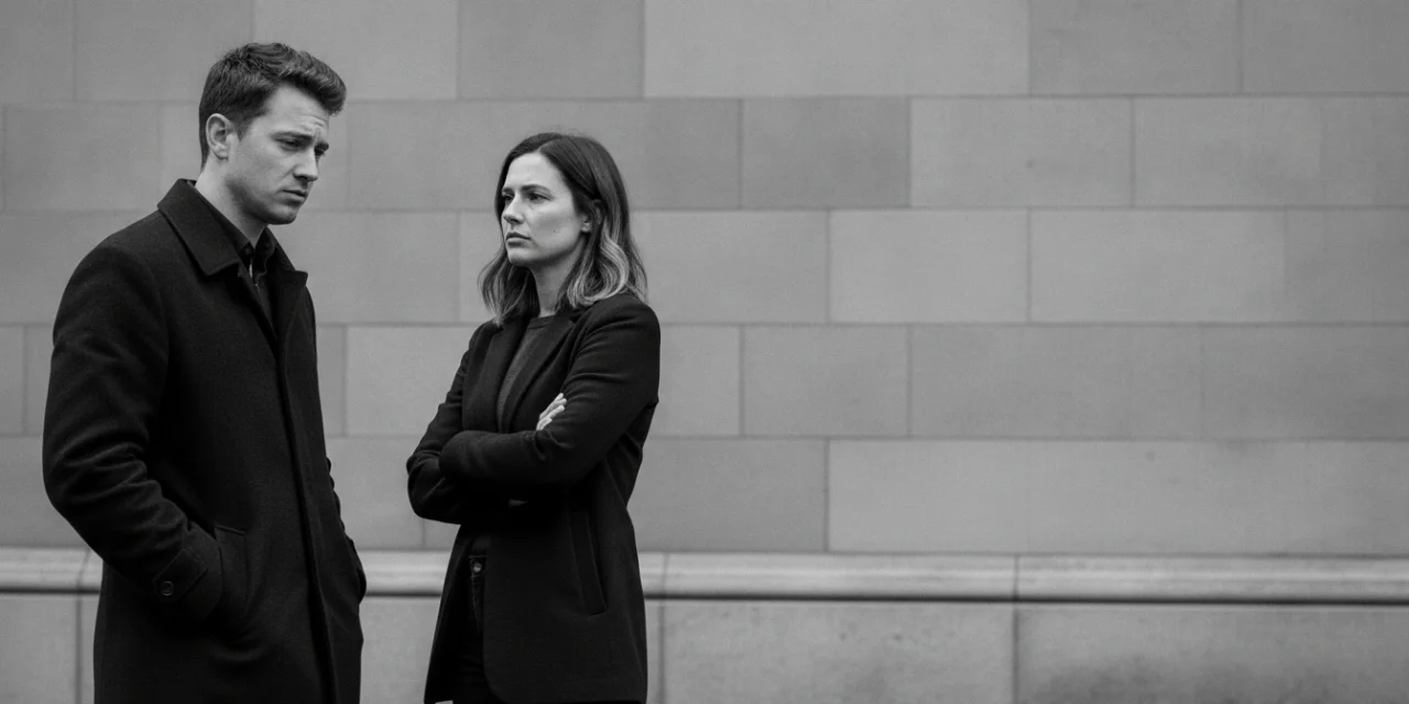 Conflict relations: a man and a woman standing together, both visibly worn out today