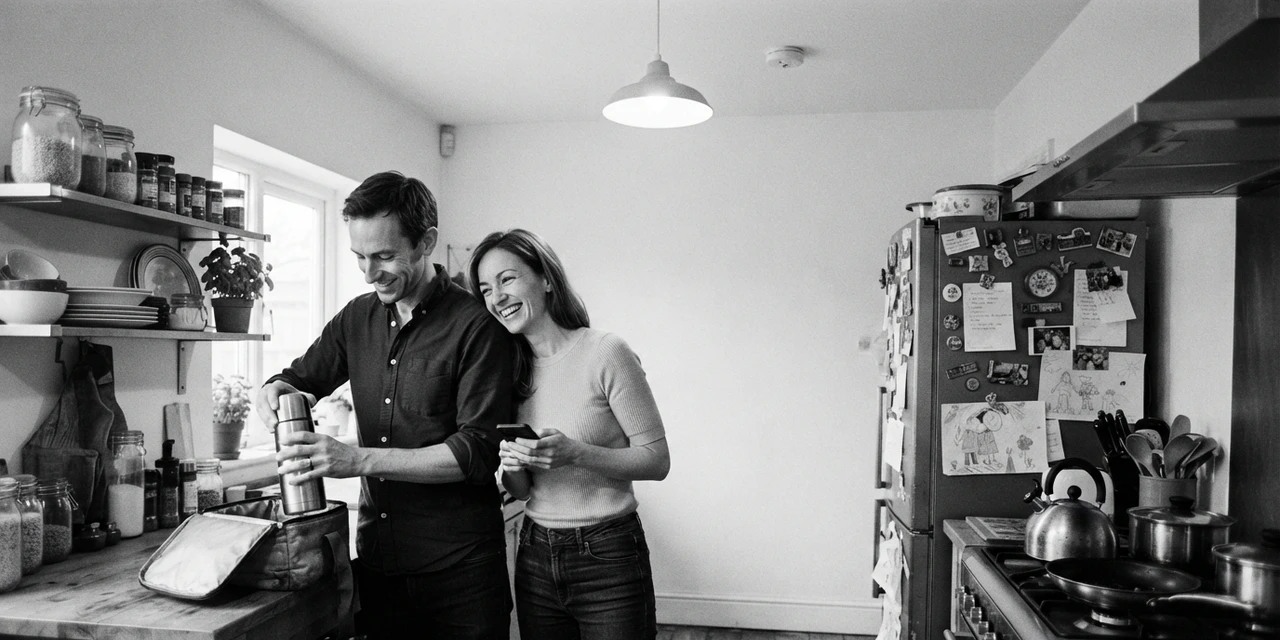 ESFJ and ENFP compatibility: he slips a thermos of tea into the lunch bag she holds open while she leans on his shoulder, laughing